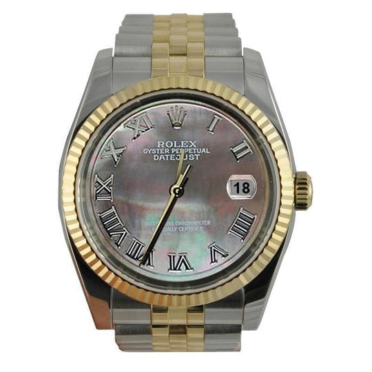 Cadran romain gris cannelé Rolex hommes montre acier inoxydable & or jubilé Rolex ensemble rapide