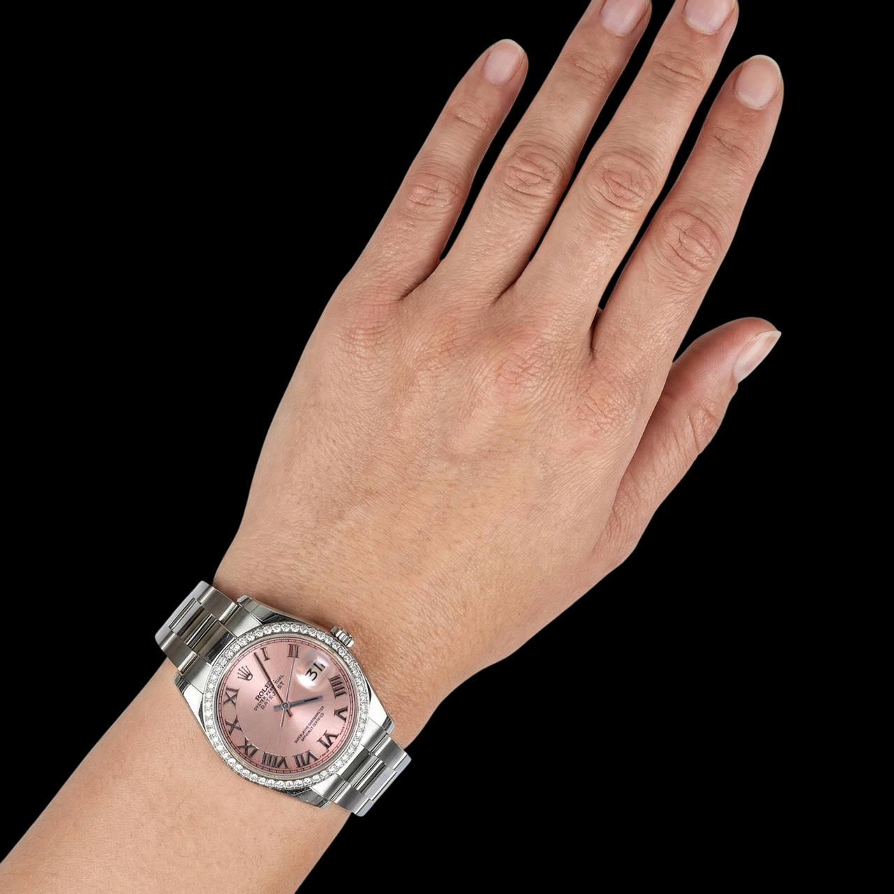 Cadran romain rose lunette en diamant Rolex Datejust acier inoxydable huître Montre pour homme ensemble rapide