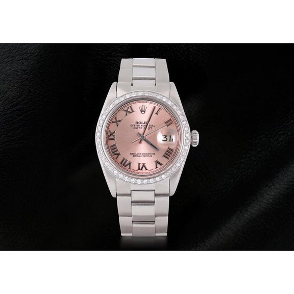 Cadran romain rose lunette en diamant Rolex 