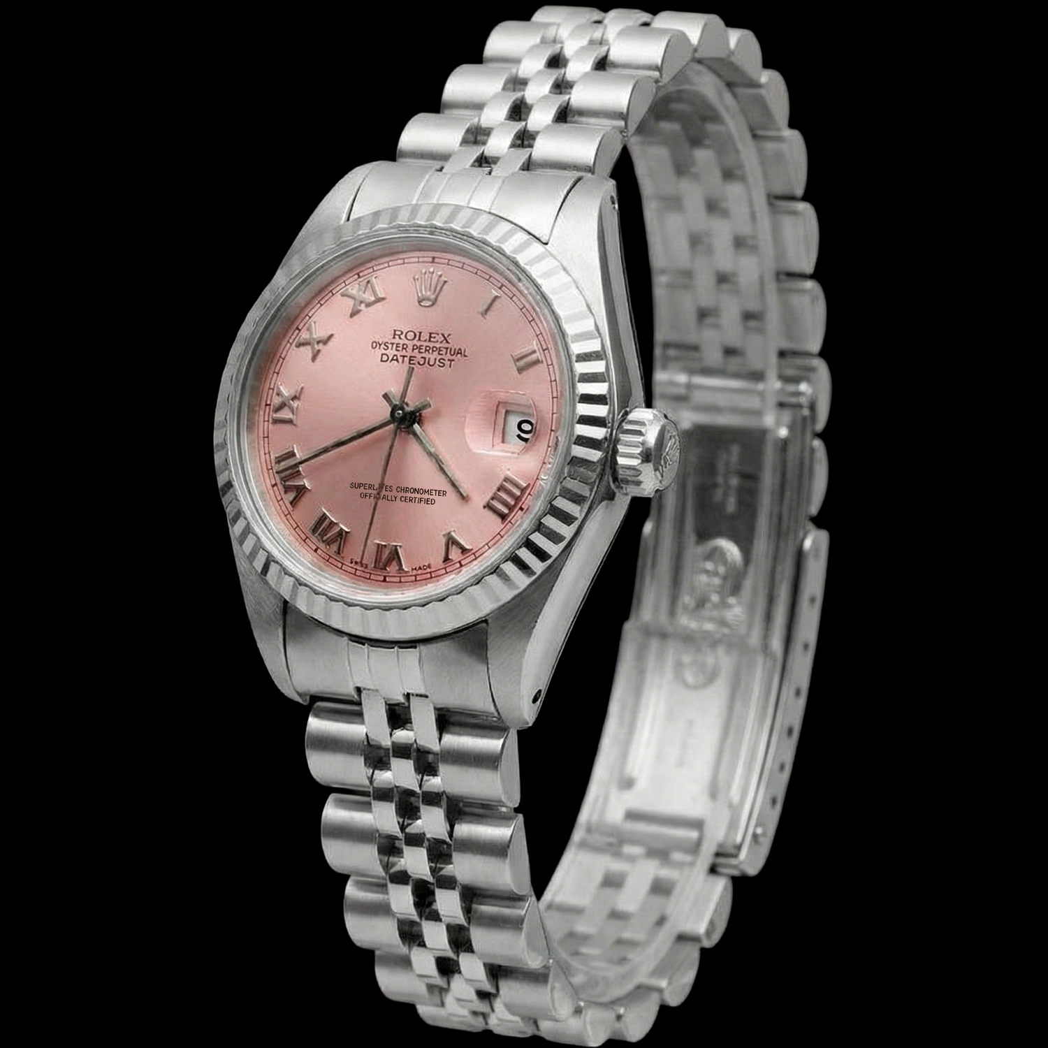 Cadran romain roze Montre Rolex Datejust acier inoxydable Bracelet jubilé