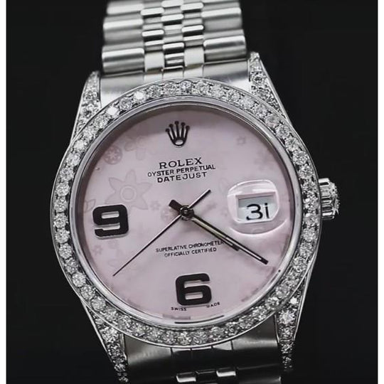 Cadran rose lunette en diamant personnalisée montre Rolex bracelet jubilé 36 mm ensemble rapide