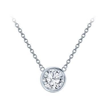 Carat Bezel Solitaire Rond Naturel Diamant Collier Pendentif Or Blanc 14K