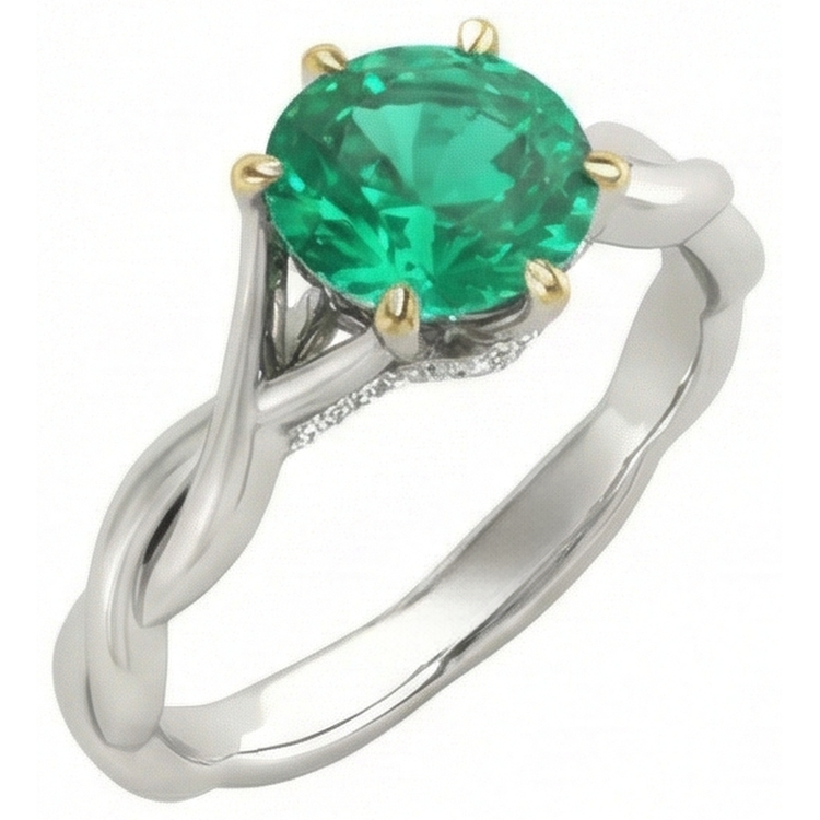 Bague Pierre Précieuse Or Deux Tons 14 Carats avec Émeraude – vue de face