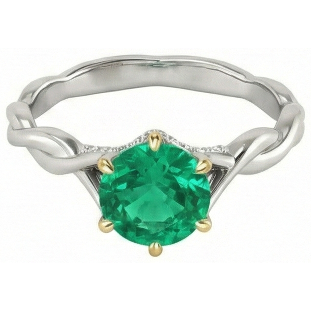Fait à la main Émeraude Bague Pierre Précieuse 2 carats – vue de côté