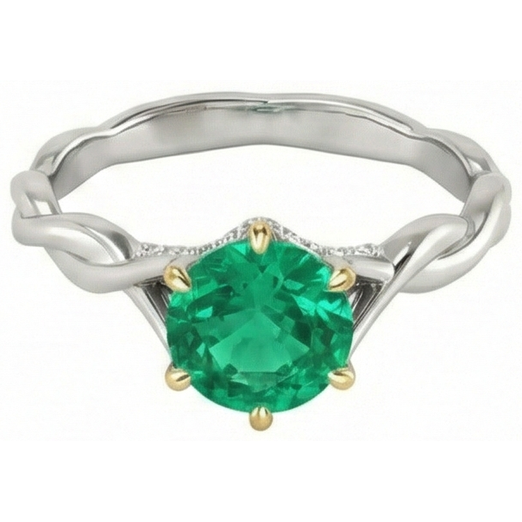 Fait à la main Émeraude Bague Pierre Précieuse 2 carats – vue de côté