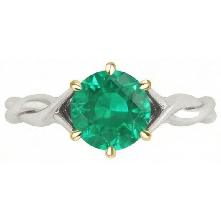 Émeraude Bague Pierre Précieuse 2-carats Or Deux Tons 14 Carats – vue d'angle