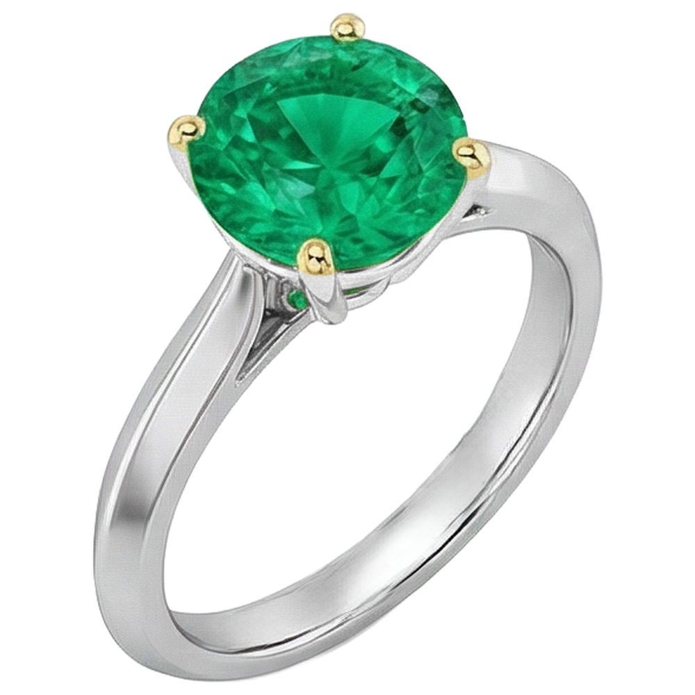 Taille Brillant Émeraude bague en Or Bicolore 14 Carats – vue de face
