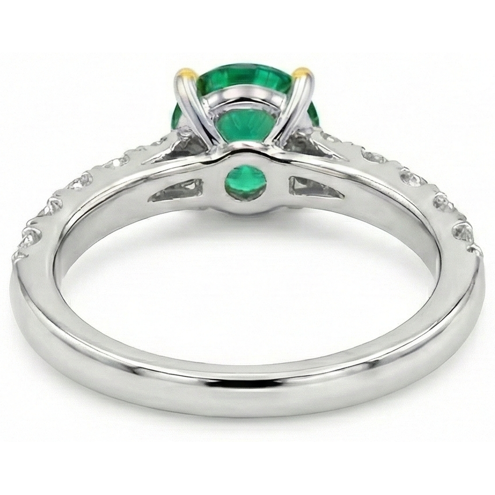 Taille Ronde Émeraude Colombienne bague en Or 14K Bicolore – vue arrière