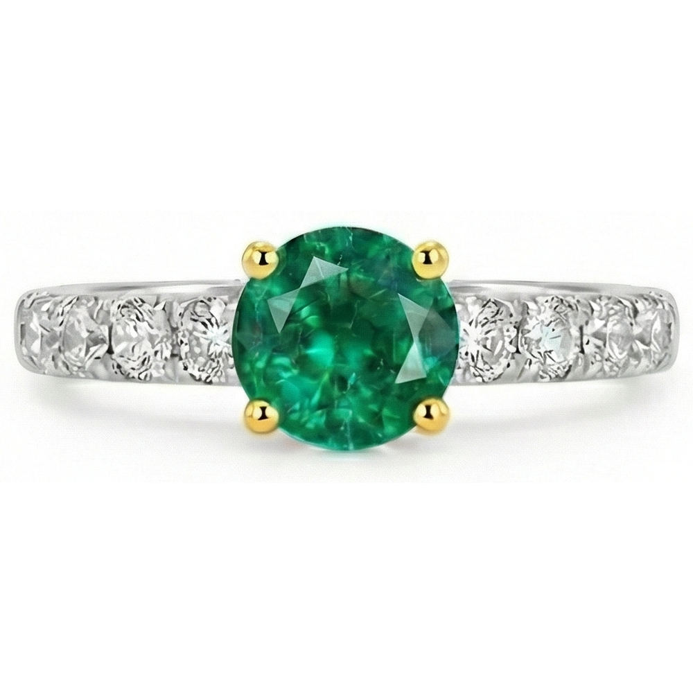 Émeraude Colombienne Bague Pierre Précieuse 2-carats Or 14K Bicolore – vue de face