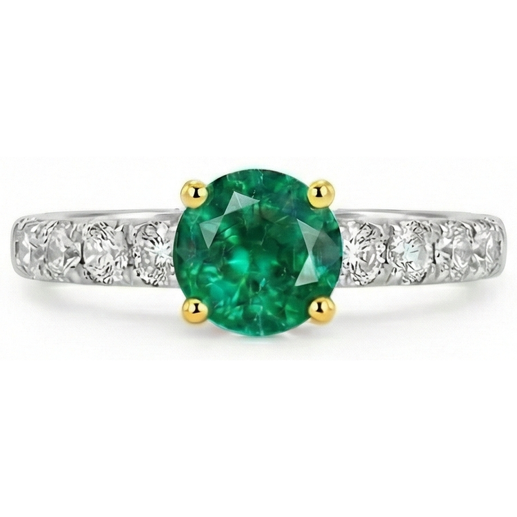 Émeraude Colombienne Bague Pierre Précieuse 2-carats Or 14K Bicolore – vue de face