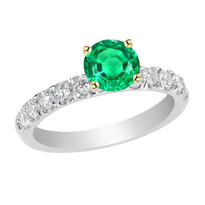 Taille Ronde Émeraude Colombienne bague en Or 14K Bicolore – vue principale