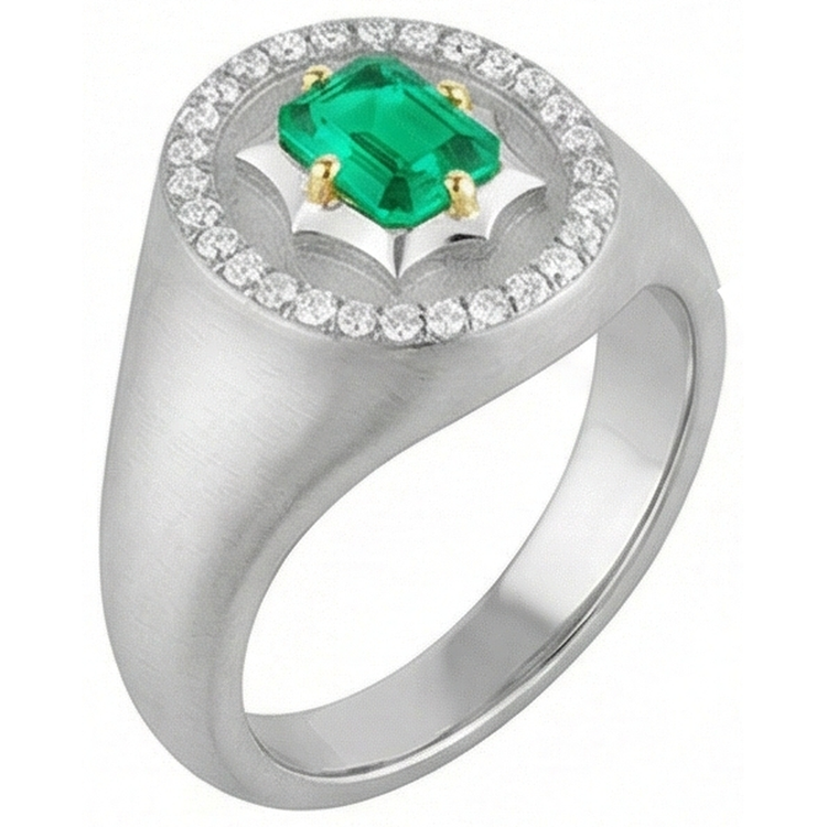 Bague Pierre Précieuse Or Deux Tons 14 Carats avec Émeraude – vue de face