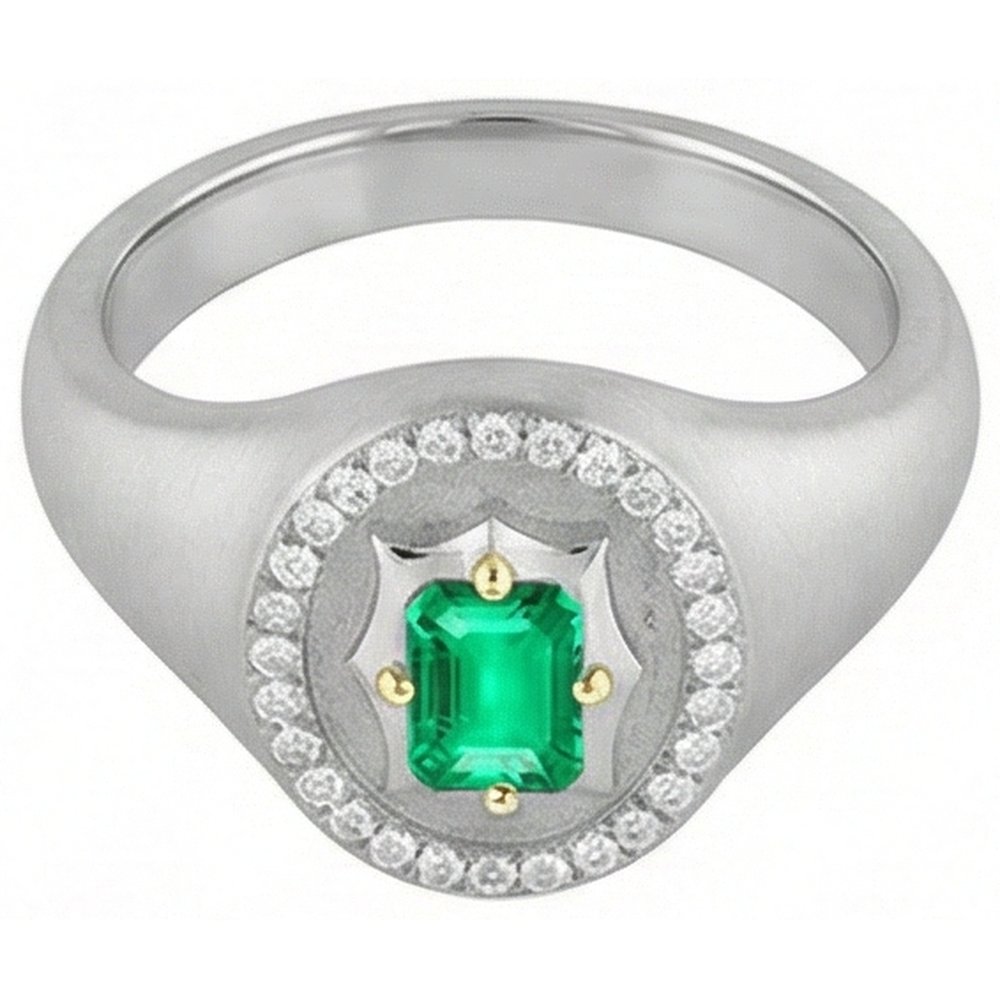 Émeraude Taille Émeraude Bague Pierre Précieuse en Or Deux Tons 14 Carats – vue de côté
