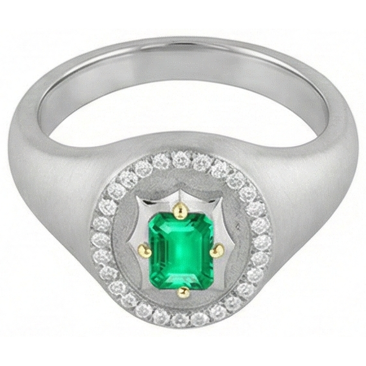 Émeraude Taille Émeraude Bague Pierre Précieuse en Or Deux Tons 14 Carats – vue de côté