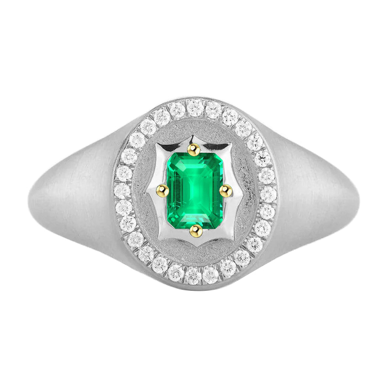 Bague Pierre Précieuse Or Deux Tons 14 Carats avec Émeraude – vue principale