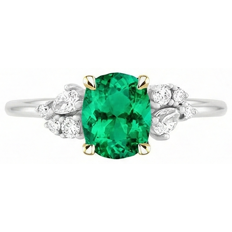 De luxe Émeraude Bague Pierre de Couleur 2 carats – vue de face