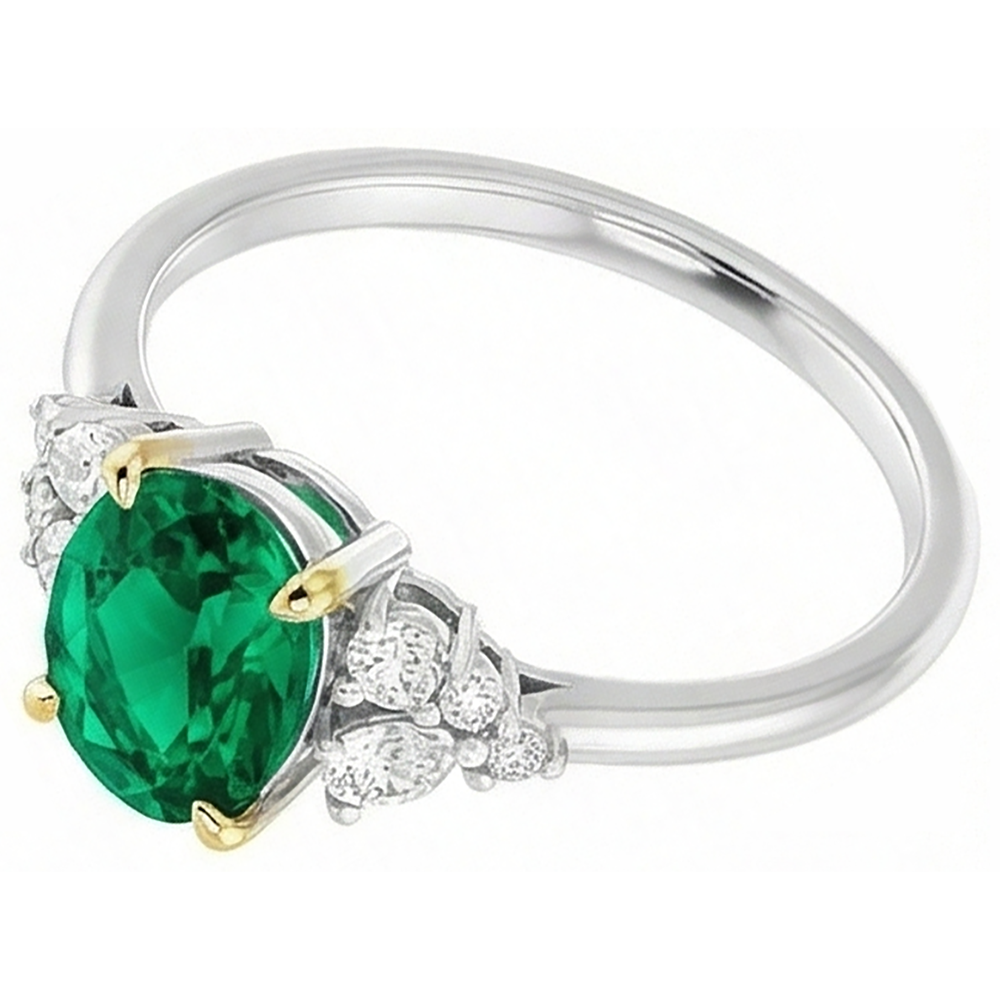 Émeraude Bague Pierre de Couleur 2 carats Or 14K Bicolore – vue de côté