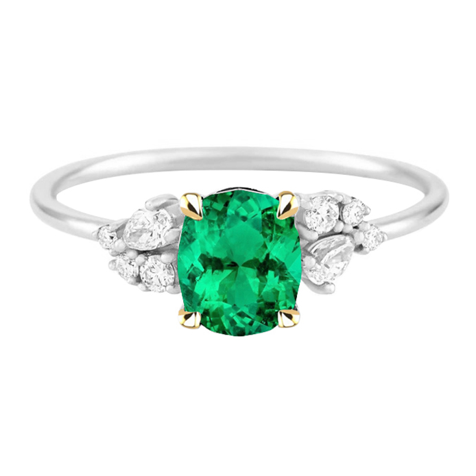 Émeraude Taille Ovale Bague Pierre de Couleur en Or 14K Bicolore – vue principale