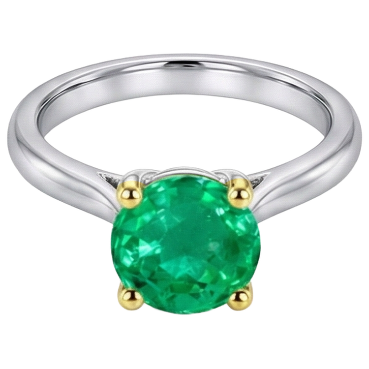 Taille Brillant Émeraude Colombienne bague en Or Bicolore 14 Carats – vue d'angle