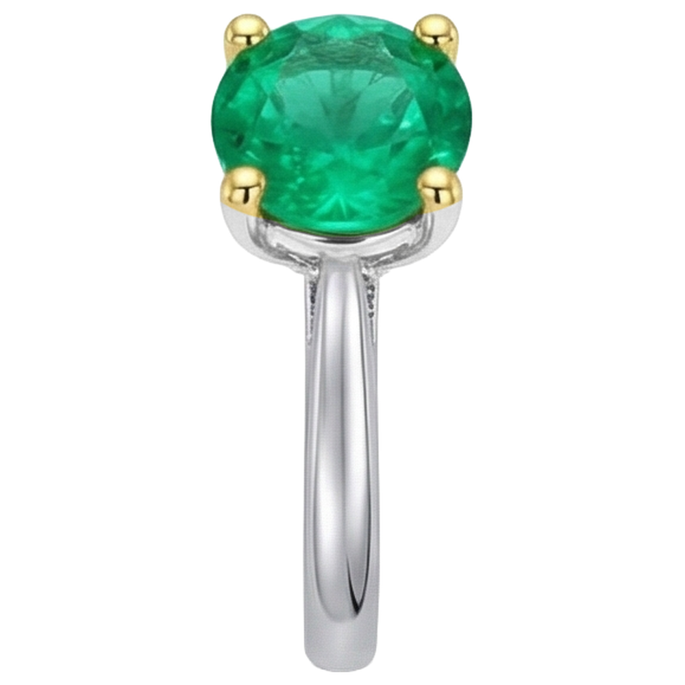 Taille Brillant Émeraude Colombienne bague en Or Bicolore 14 Carats – vue de profil