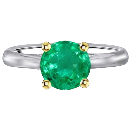 Émeraude Colombienne Bague Pierre de Couleur 3-carats Or Bicolore 14 Carats – vue de face