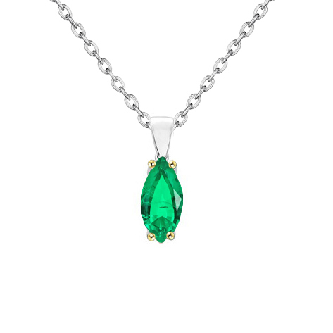 Émeraude Fine Taille Marquise Pendentif Pierre Précieuse en Or Bicolore 14 Carats – vue principale