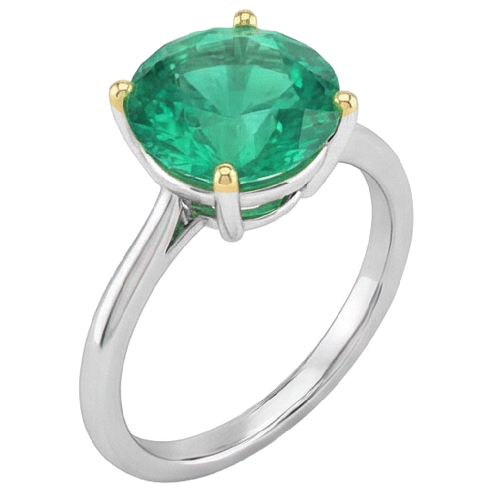 Bague avec Gemme Or 14K Bicolore avec Émeraude Fine – vue de face