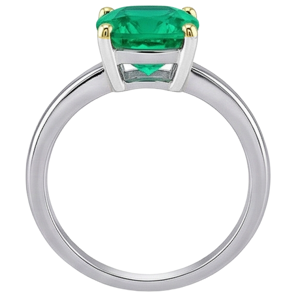 Coussin Émeraude bague en Or Deux Tons 14 Carats – vue de dessus