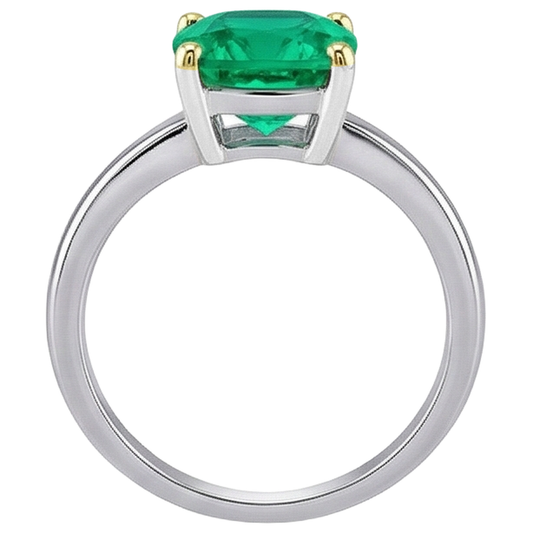 Coussin Émeraude bague en Or Deux Tons 14 Carats – vue de dessus