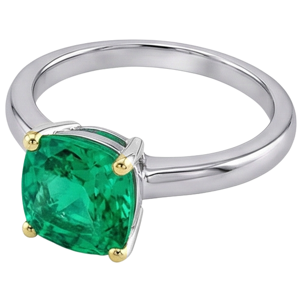 Émeraude Coussin Bague Pierre Précieuse en Or Deux Tons 14 Carats – vue d'angle