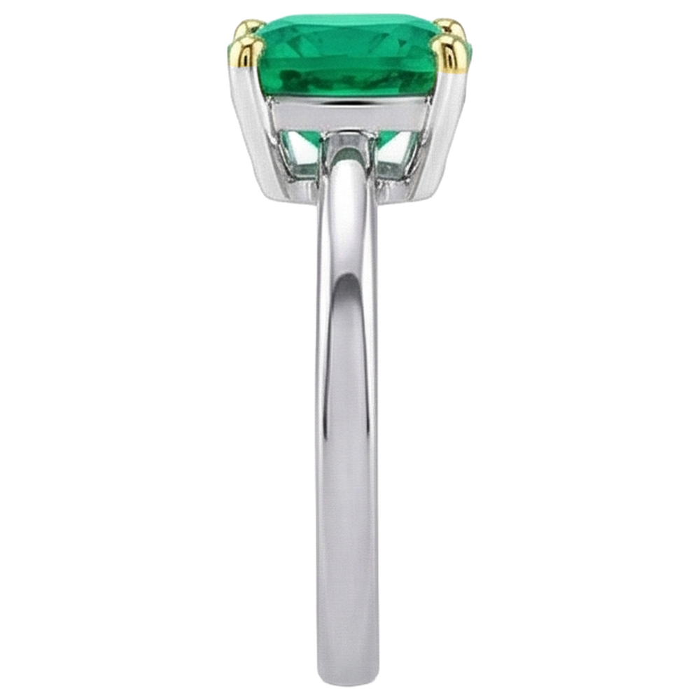 Émeraude Coussin Bague Pierre Précieuse en Or Deux Tons 14 Carats – vue de profil