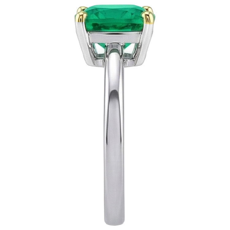Émeraude Coussin Bague Pierre Précieuse en Or Deux Tons 14 Carats – vue de profil