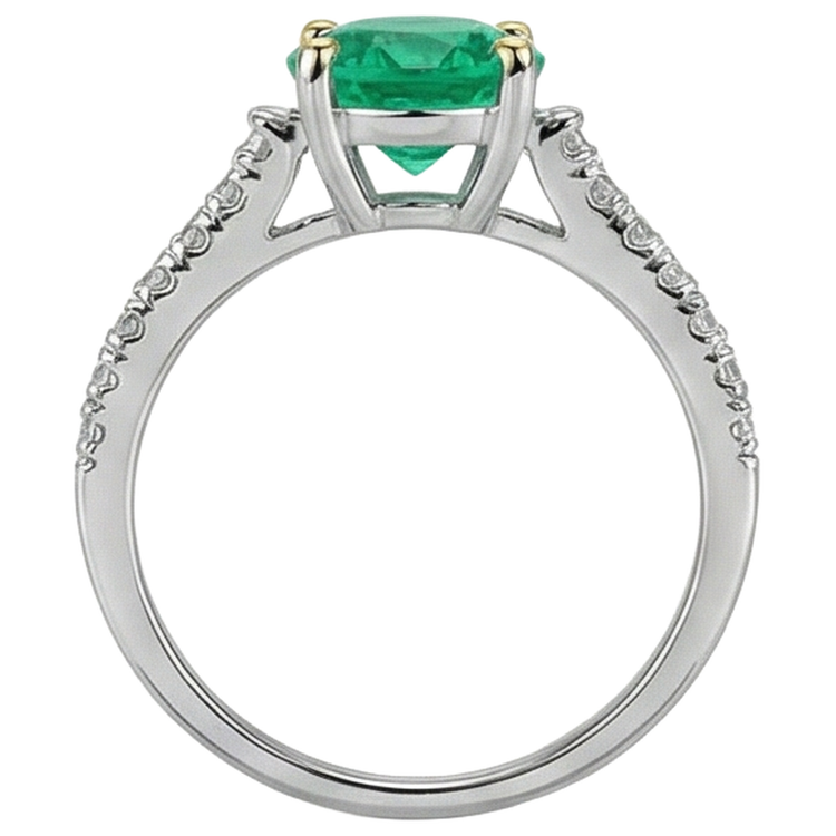 Émeraude Colombienne Taille Brillant Bague Pierre Précieuse en Or Bicolore 14 Carats – vue de dessus