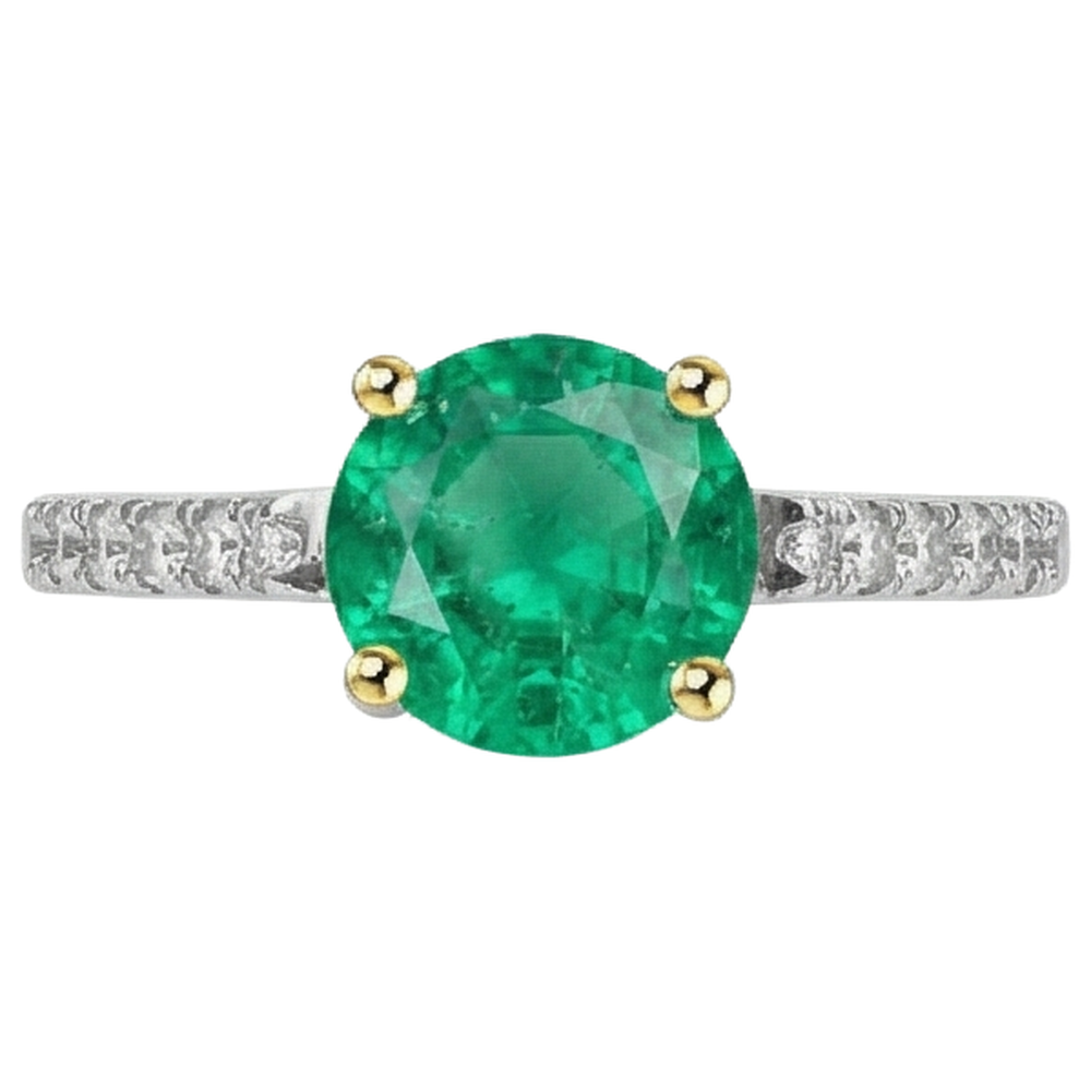 Bague Pierre Précieuse Or Bicolore 14 Carats avec Émeraude Colombienne – vue d'angle