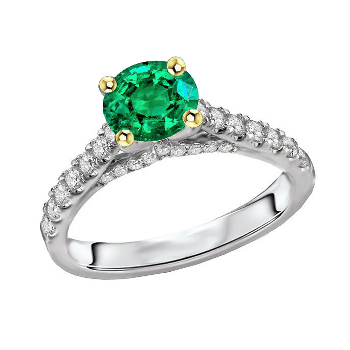 Bague Pierre Précieuse Or Deux Tons 14 Carats avec Émeraude Colombienne – vue principale