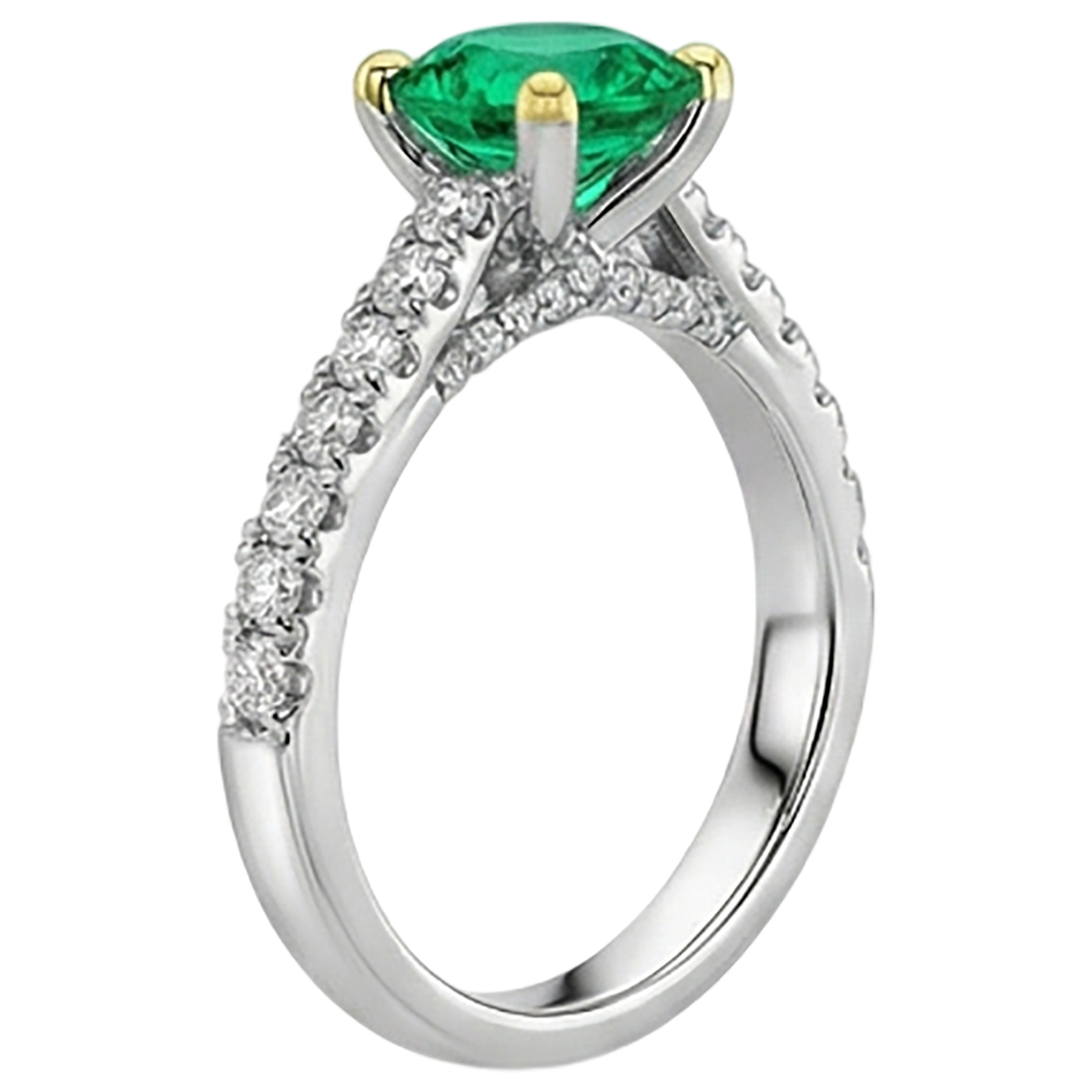 Émeraude Colombienne Taille Brillant Bague Pierre Précieuse en Or Deux Tons 14 Carats – vue de profil