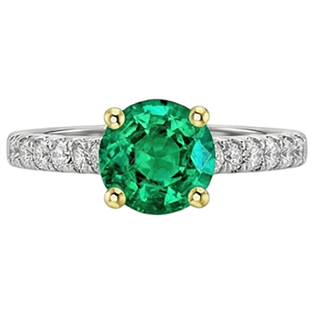Émeraude Colombienne Bague Pierre Précieuse 2-carats Or Deux Tons 14 Carats – vue de face