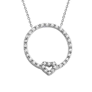 Cercle Collier Pendentif Brillant Taille Réel Diamants 0.83 ct Or Blanc 14K