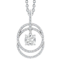 Cercle Pendentif Réel Diamant Coussin Old Cut 4 Carats Prong Set 14K
