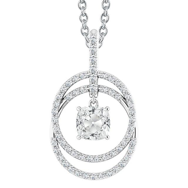 Cercle Pendentif Réel Diamant Coussin Old Cut 4 Carats Prong Set 14K