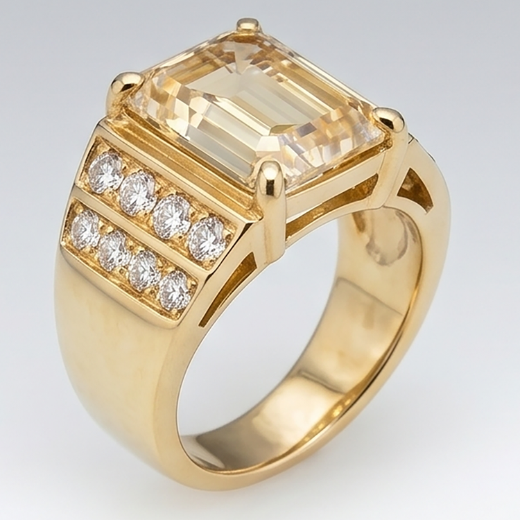 Certifié IGI Bague Homme – Diamant Fin 8 carats 10K Yellow Gold