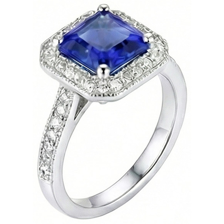 naturel asscher diamant 4carats bague vue de face
