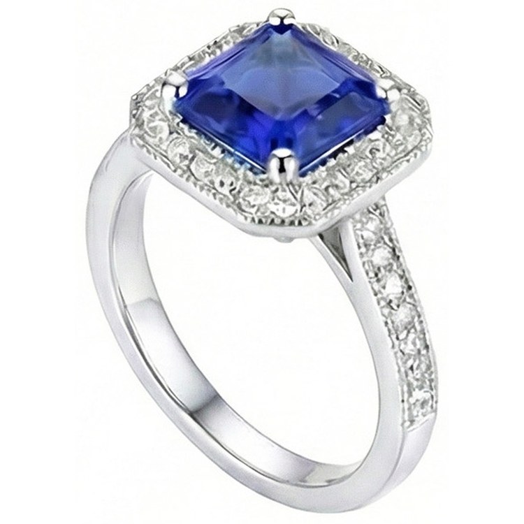naturel asscher diamant 4carats bague détail rapproché
