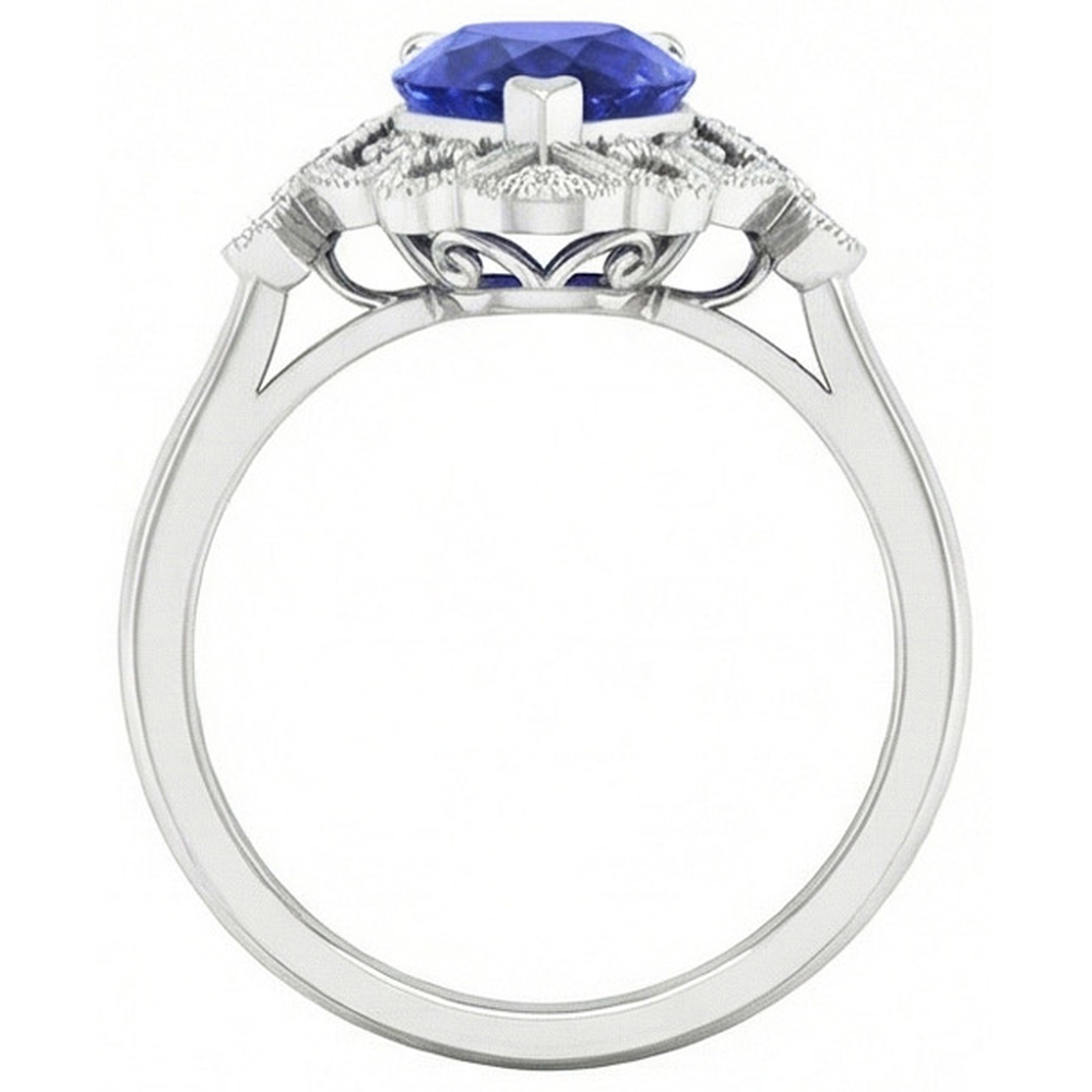 Saphir Bleu Royal Bague avec Gemme 2-carats Or Blanc 14 Carats – vue de dessus