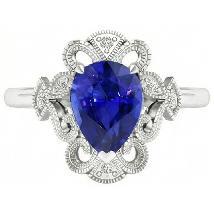 Saphir Bleu Royal Bague avec Gemme 2 carats Or Blanc 14 Carats – vue principale