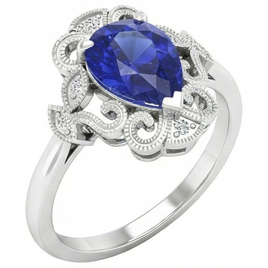 Saphir Bleu Royal Bague avec Gemme – vue de face
