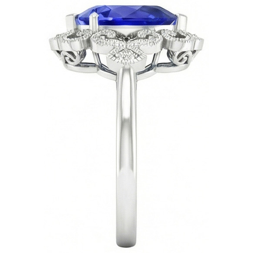 Saphir Bleu Royal Bague avec Gemme 2 carats Or Blanc 14 Carats – vue de profil