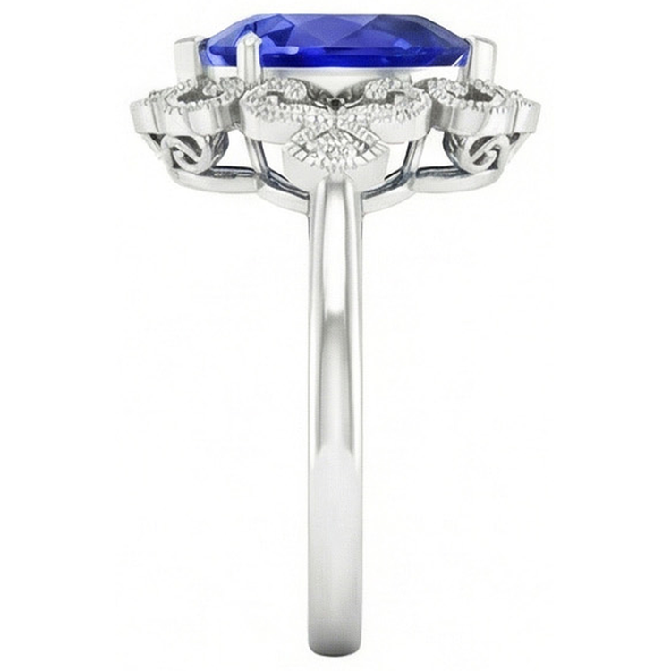 Saphir Bleu Royal Bague avec Gemme 2 carats Or Blanc 14 Carats – vue de profil
