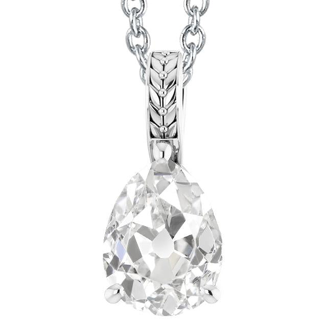 Chaîne De Pendentif De Diapositive De Réel Diamant De Vieux Mineur De Poire De Style Antique D'Or 4 Carats