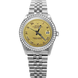 Champagne Cadran Romain Lunette En Diamant Montre acier inoxydable Rolex Datejust réglage rapide